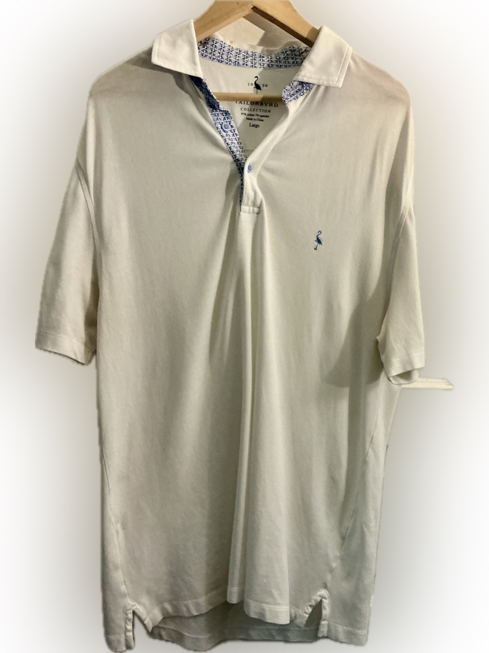 TailorByrd Collection Men’s Large White Polo Shirt Blue Trim Cotton Golf Casual